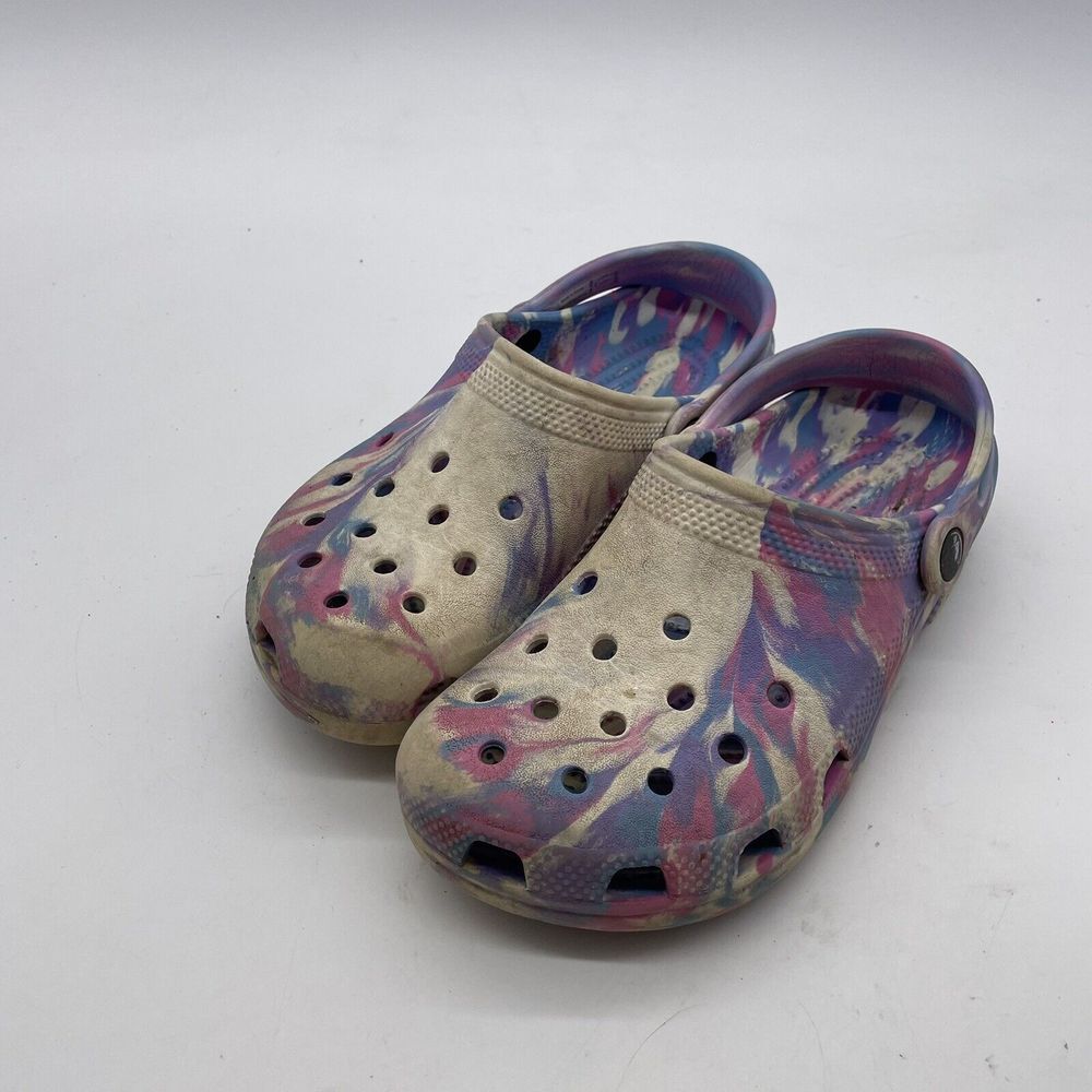 Crocs Kids Classic Clogs Slip On Shoes Purple Pink White Marbled Size‎  J 3